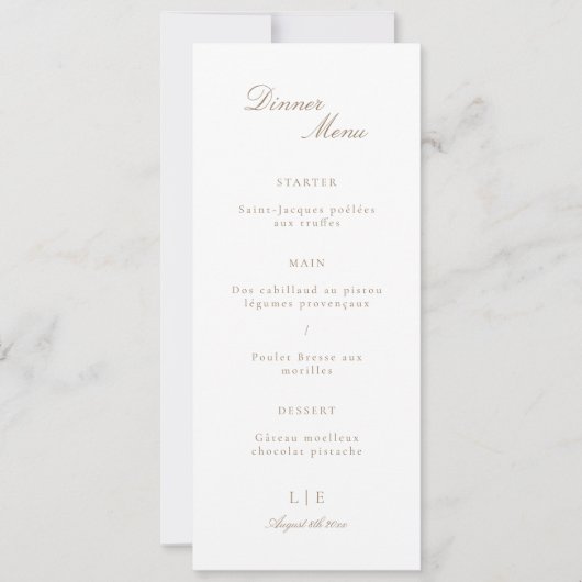 Elégant Monogram Gold White Mariage Dinner Menu (Devant)