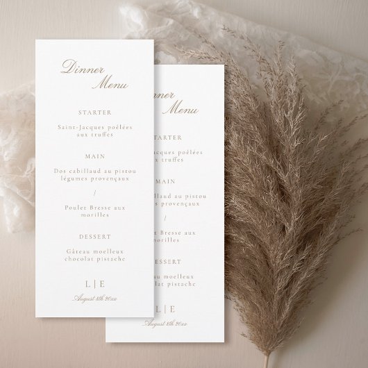 Elégant Monogram Gold White Mariage Dinner Menu