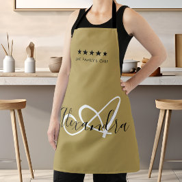 Elegant Monogram Gold White Script Beste Chef Name Schort