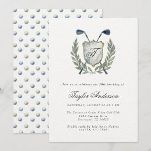 Elegant Monogram Golf Crest Verjaardagsfeest Golfe Kaart