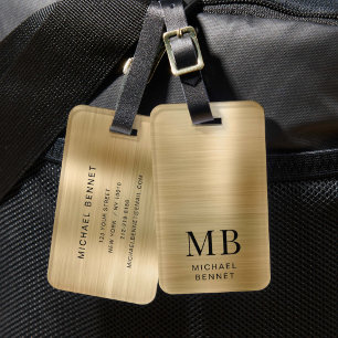 Elegant Monogram Goud Bagagelabel