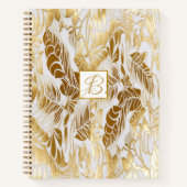 Elegant Monogram Goud en Ivoor Monstera Leaf Notitieboek (Voorkant)