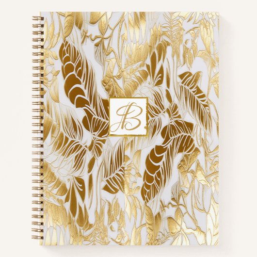 Elegant Monogram Goud en Ivoor Monstera Leaf Notitieboek (Voorkant)