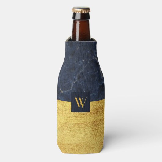 Elegant monogram goud marmer flesjeskoeler (Fles Voorkant)