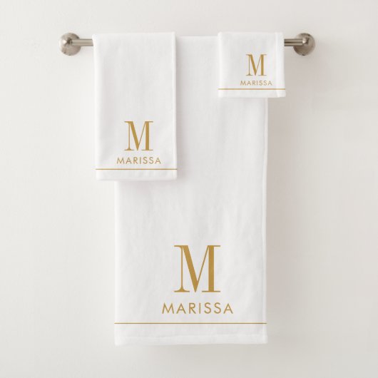 Elegant Monogram Goud Naam Wit Bad Handdoek (Insitu)