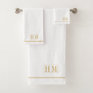 Elegant Monogram Goud Naam Wit Bad Handdoek