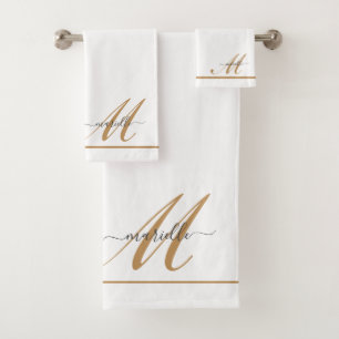 Elegant Monogram Goud Script Naam Wit Bad Handdoek