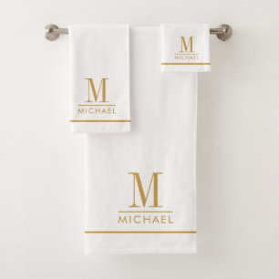 Elegant Monogram Goud Script Naam Wit Bad Handdoek