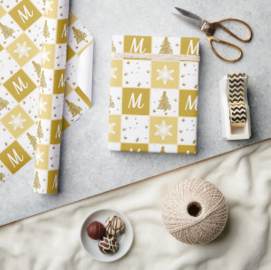 Elegant Monogram Goud & Wit Kerstmis Wrapping Cadeaupapier