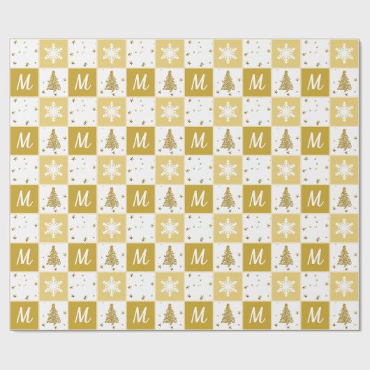 Elegant Monogram Goud & Wit Kerstmis Wrapping Cadeaupapier (Vlak)