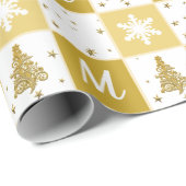 Elegant Monogram Goud & Wit Kerstmis Wrapping Cadeaupapier (Rol Hoek)