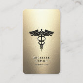 Elegant Monogram Goud Wit Medisch Caduceus Visitekaartje (Voorkant)