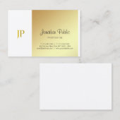 Elegant Monogram Goud Wit Plain Luxe Script Visitekaartje (Voorkant / Achterkant)