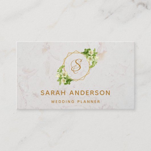 Elegant Monogram Goud Witte Lelies Marmer Visitekaartje (Voorkant)