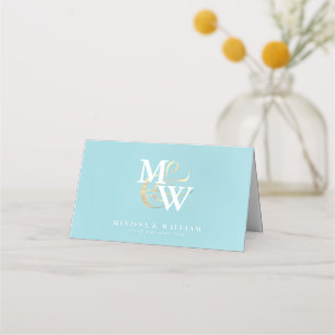 Elegant Monogram Goud Zee Glas Blauwgroen Wit Huwe