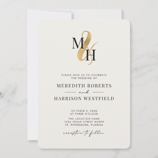 Elegant Monogram Gouden Ampersand QR Code Bruiloft Kaart (Voorkant)