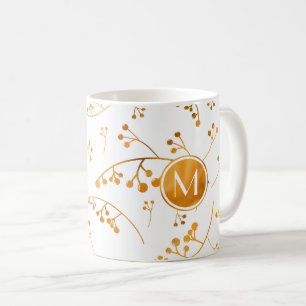Elegant monogram gouden bessen patroon koffiemok