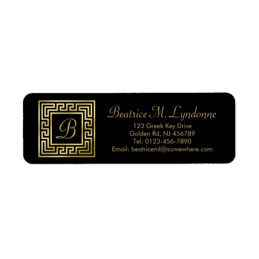 Elegant Monogram Gouden Glitter Griekse Sleutel Zw Etiket (Voorkant)