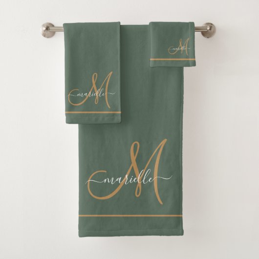 Elegant Monogram Green Gold Script Name  (En situation)