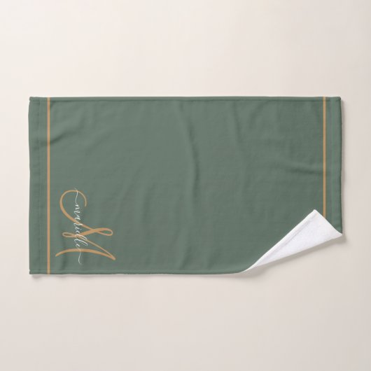 Elegant Monogram Green Gold Script Name (Serviette à main)