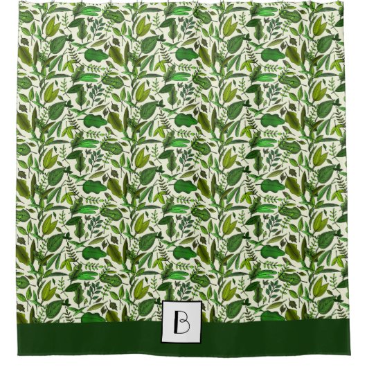 Elegant Monogram Green Leaves Pattern Douchegordijn (Voorkant)