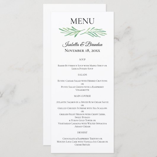 Élégant Monogram Green Mariage Menu (Devant / Derrière)