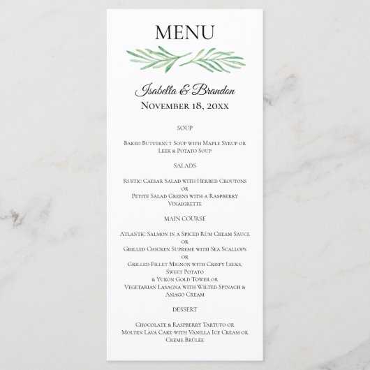 Élégant Monogram Green Mariage Menu (Devant)