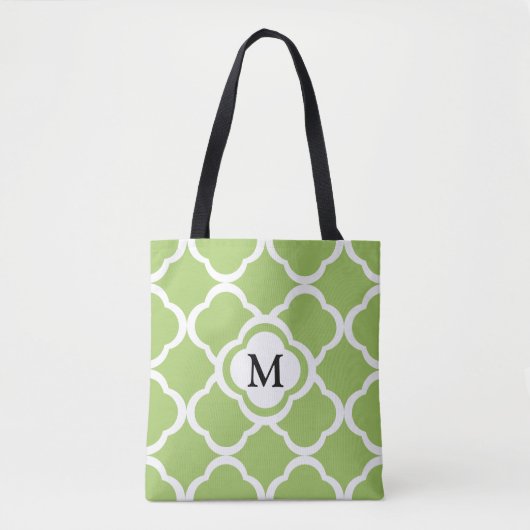 Elegant Monogram Green Quatrefoil Pattern Draagtas (Voorkant)