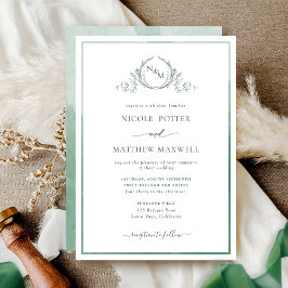 Elegant Monogram Green Waterverf Wedding Invitati Kaart