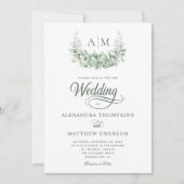 Elegant Monogram Greenery Eucalyptus Sage Wedding Kaart (Voorkant)