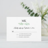 Elegant Monogram Greenery Wedding RSVP Kaart (Staand voorkant)