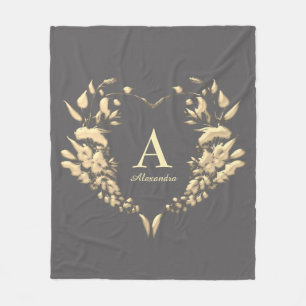 Elegant Monogram Grijs Fleece Deken