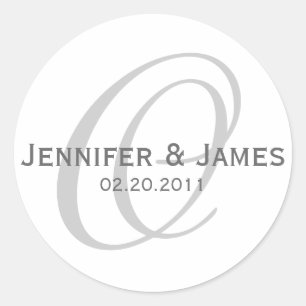 Elegant Monogram Grijs Wit Bruiloft Sticker