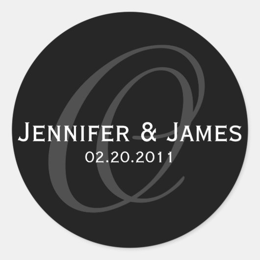 Elegant Monogram Grijs Zwart bruiloft Sticker (Voorkant)