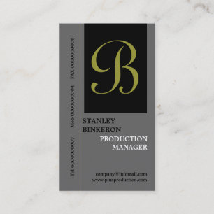 Elegant monogram grijs zwart effen visitekaartjes