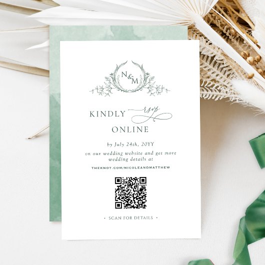 Elegant Monogram Groen RSVP Online QR Code Informatiekaartje