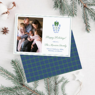 Elegant Monogram Groene Boog Familiefoto Kerstmis Feestdagenkaart