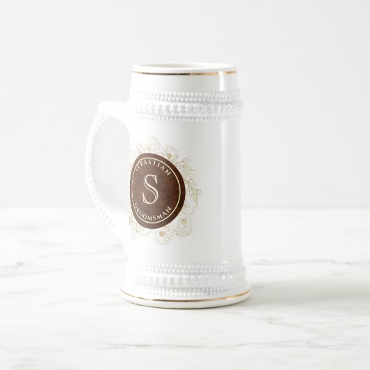 Elegant monogram Groomsmen Bierpul (Voorkant links)