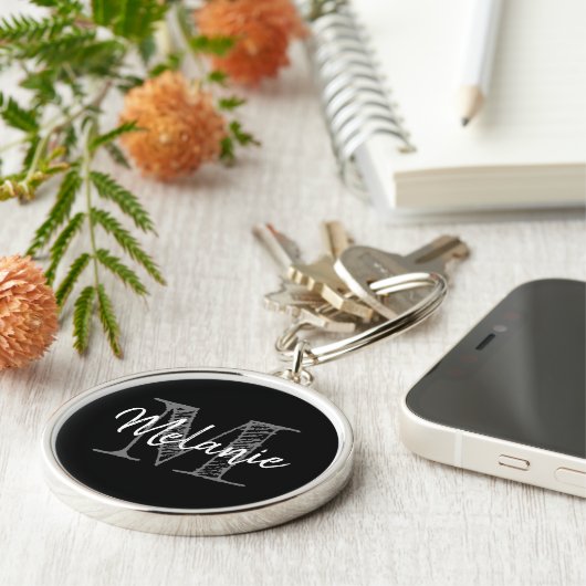 Elegant monogram grote premie typografie sleutelhanger (Zijkant)