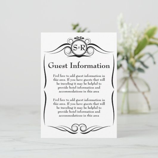 Elegant Monogram Guest-informatiekaart Informatiekaartje (Staand voorkant)