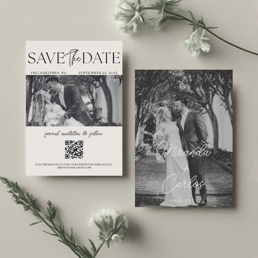 Elegant Monogram Handschrift Huwelijks QR-code Save The Date