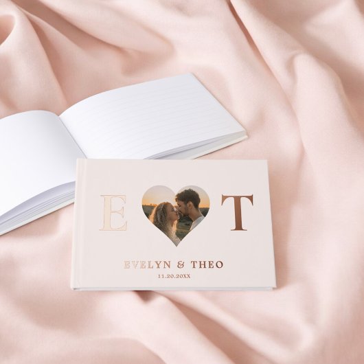 Elegant Monogram Hart Blush bruiloft gastenboek