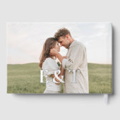 Élégant Monogram Heart Blue Mariage livre d'hôtes (Verso)