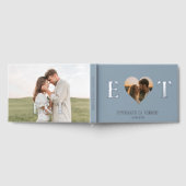 Élégant Monogram Heart Blue Mariage livre d'hôtes (Complet)