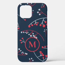Elegant monogram helder rood bes patroon iPhone 12 hoesje