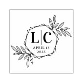 Elegant monogram hexagon grens groene bladeren rubberstempel (Afrduk)