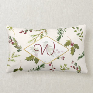Elegant Monogram Holly Berry Script Kussen