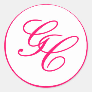Elegant Monogram Hot Roze & Wit Bruiloft Sticker