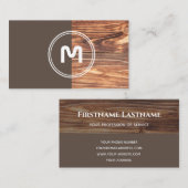 Elegant monogram hout met twee tonels bruine timme visitekaartje (Voorkant / Achterkant)