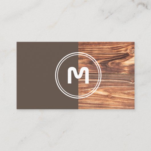 Elegant monogram hout met twee tonels bruine timme visitekaartje (Voorkant)